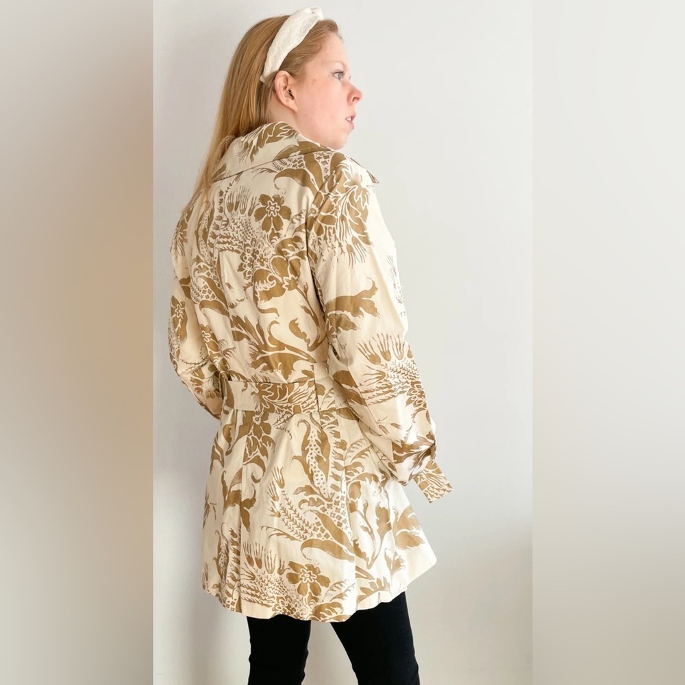 CAbi XS Floral Trench Coat Jacket Minimalist Chic Cotton Linen Neutral Cream Tan - Picture 8 of 13